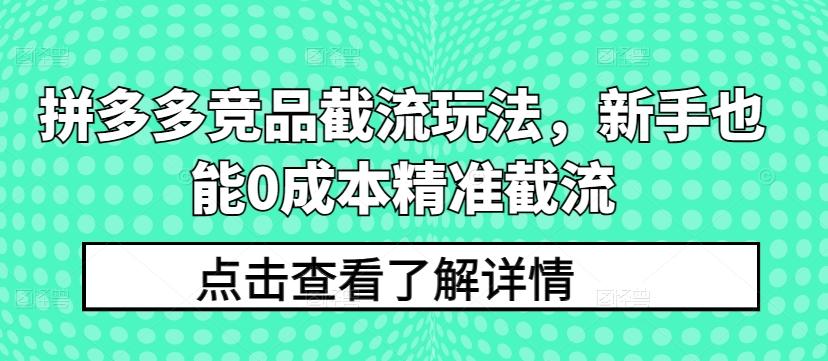 拼多多竞品截流玩法，新手也能0成本精准截流-全知学堂