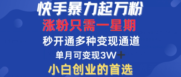 快手暴力起万粉，涨粉只需一星期，多种变现模式，直接秒开万合，单月变现过W【揭秘】-全知学堂