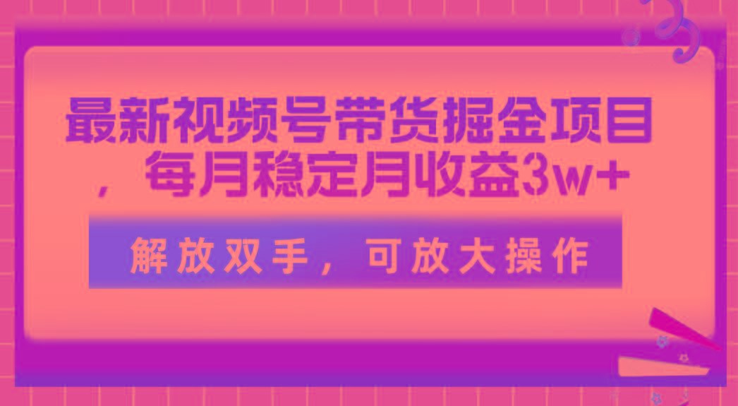 最新视频号带货掘金项目，每月稳定月收益3w+，解放双手，可放大操作-全知学堂