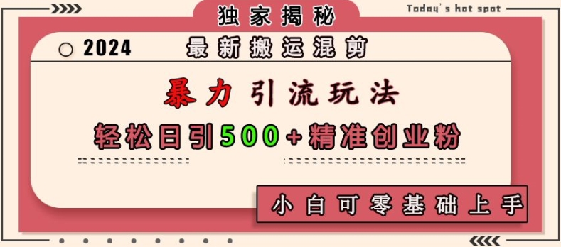 最新搬运混剪暴力引流玩法，轻松日引500+精准创业粉，小白可零基础上手-全知学堂