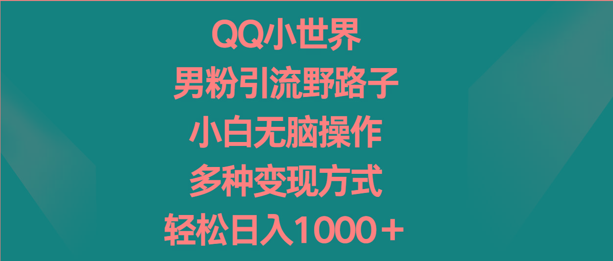 QQ小世界男粉引流野路子，小白无脑操作，多种变现方式轻松日入1000＋-全知学堂