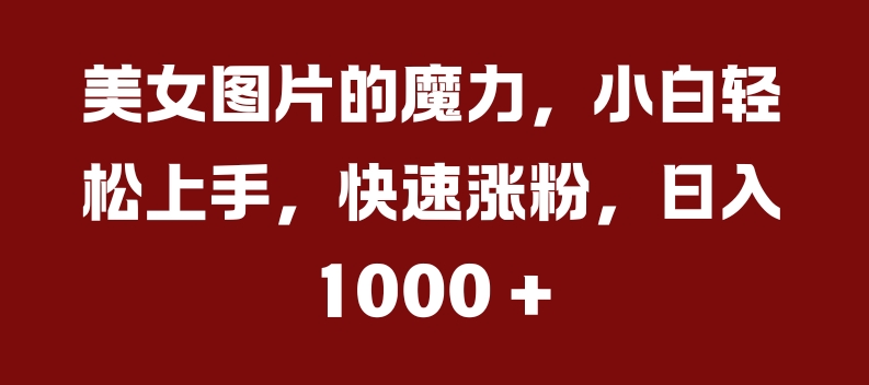 美女图片的魔力，小白轻松上手，快速涨粉，日入几张【揭秘】-全知学堂