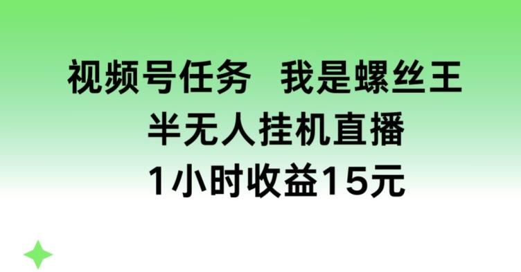 视频号任务，我是螺丝王， 半无人挂机1小时收益15元【揭秘】-全知学堂