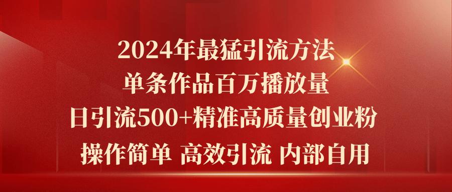 2024年最猛暴力引流方法，单条作品百万播放 单日引流500+高质量精准创业粉-全知学堂