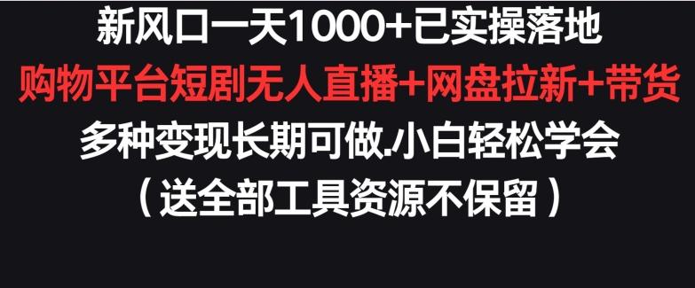 新风口一天1000+已实操落地购物平台短剧无人直播+网盘拉新+带货多种变现长期可做【揭秘】-全知学堂