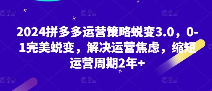 2024拼多多运营策略蜕变3.0，0-1完美蜕变，解决运营焦虑，缩短运营周期2年+-全知学堂