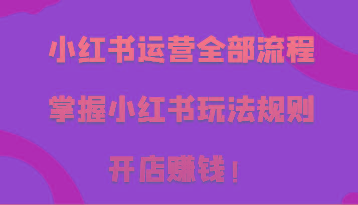 小红书运营全部流程，掌握小红书玩法规则，开店赚钱！-全知学堂