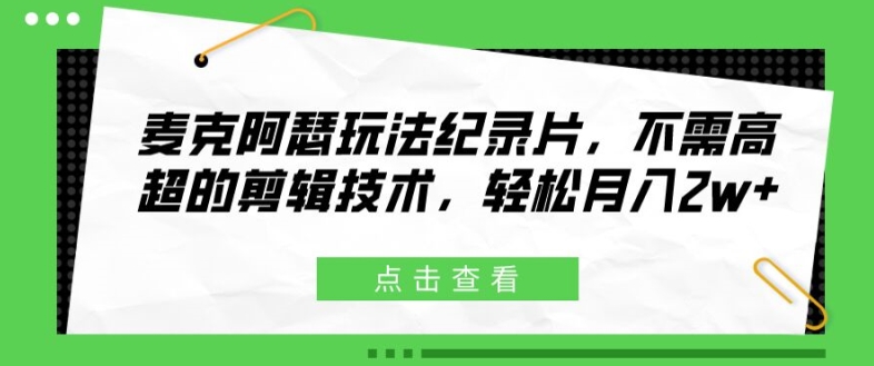 麦克阿瑟玩法纪录片，不需高超的剪辑技术，轻松月入2w+【揭秘】-全知学堂