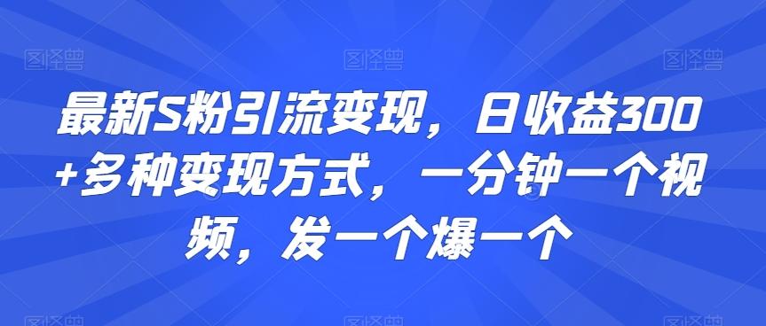 最新S粉引流变现，日收益300+多种变现方式，一分钟一个视频，发一个爆一个【揭秘】-全知学堂