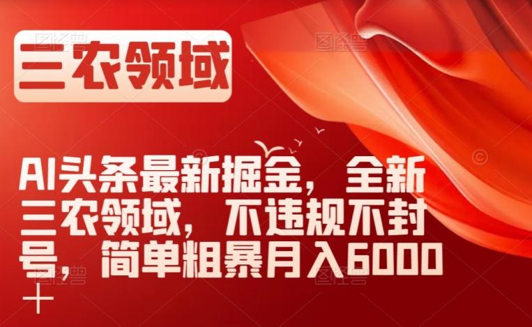 AI头条最新掘金，全新三农领域，不违规不封号，简单粗暴月入6000＋【揭秘】-全知学堂