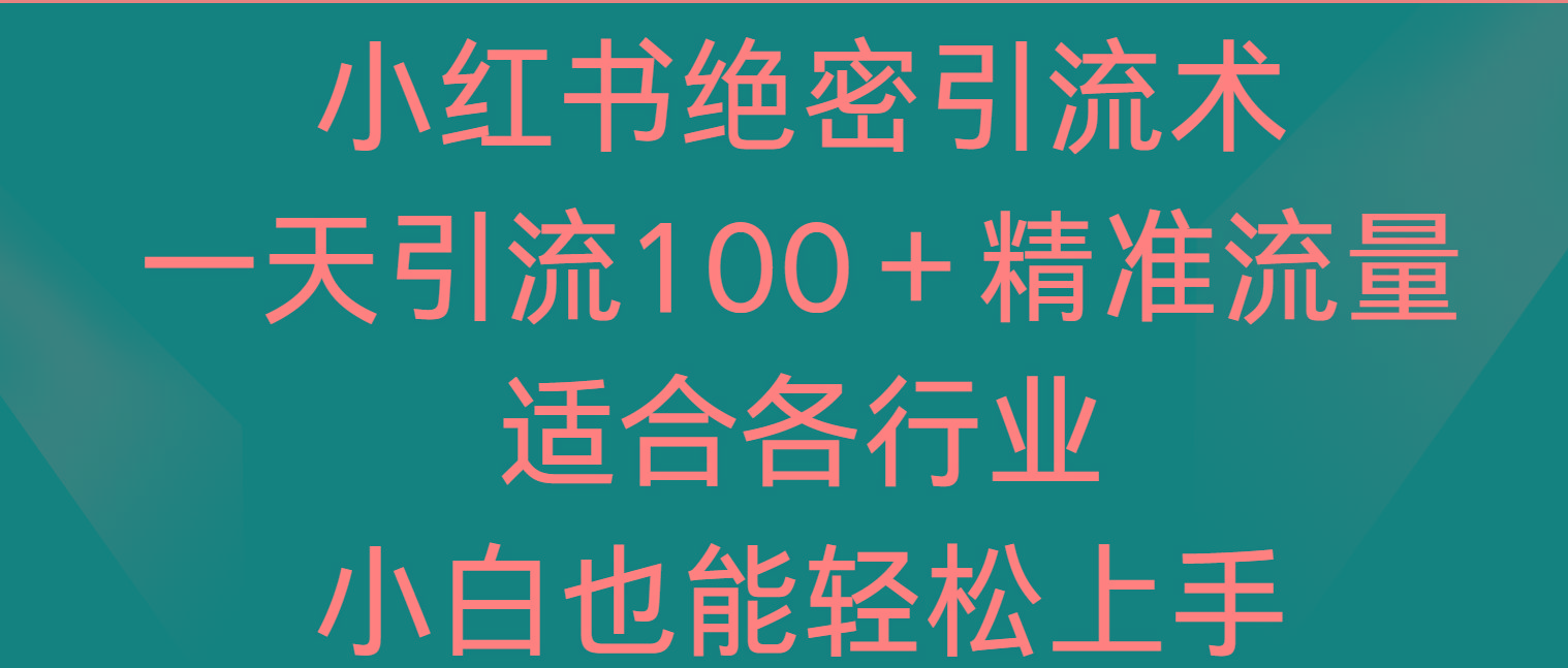 小红书绝密引流术，一天引流100＋精准流量，适合各个行业，小白也能轻松上手-全知学堂