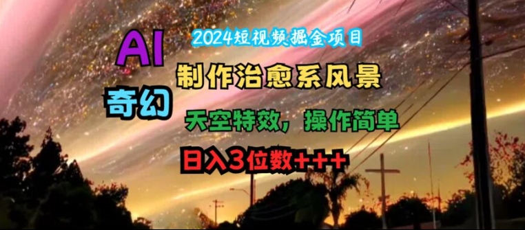 2024短视频掘金项目，AI制作治愈系风景，奇幻天空特效，操作简单，日入3位数【揭秘】-全知学堂