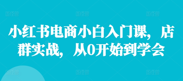 小红书电商小白入门课，店群实战，从0开始到学会-全知学堂