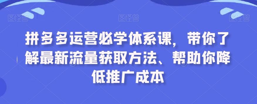 拼多多运营必学体系课，带你了解最新流量获取方法、帮助你降低推广成本-全知学堂