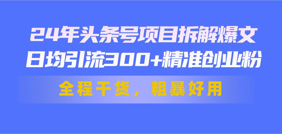 24年头条号项目拆解爆文，日均引流300+精准创业粉，全程干货，粗暴好用-全知学堂