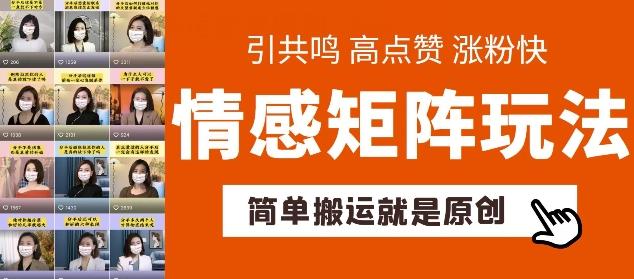 简单搬运，情感矩阵玩法，涨粉速度快，可带货，可起号【揭秘】-全知学堂