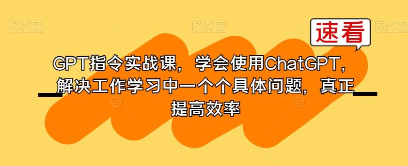 GPT指令实战课，学会使用ChatGPT，解决工作学习中一个个具体问题，真正提高效率-全知学堂